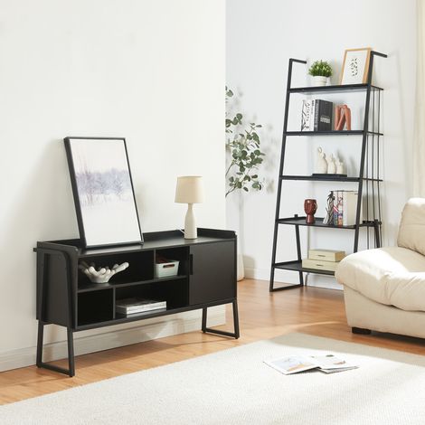 Set de muebles 'Storfjord' 2 piezas: 1x estantería escalonada 1x Mesa TV metal - Negro [en.casa]