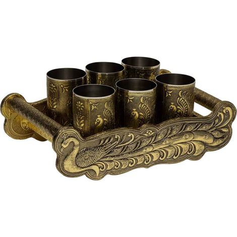 Bandeja de metal repujado dorado 25x13x6 (1/5)