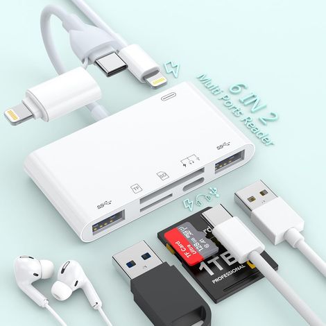 Lecteur de carte SD pour iPhone et iPad – Adaptateur Lightning vers USB 8 en 1 – Charge rapide 60W – Vitesse de transfert 480 Mbps (1/5)