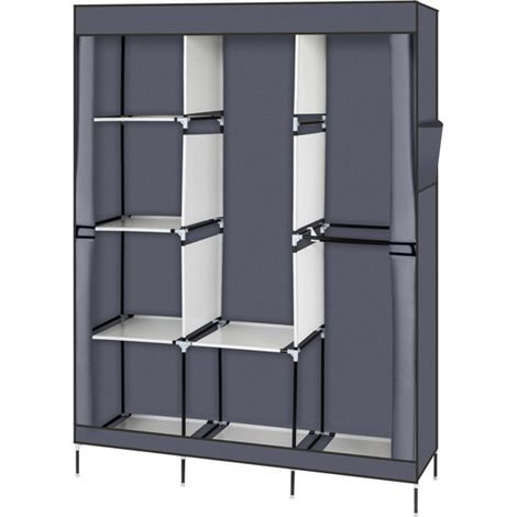 GROOFOO 71" Bedroom Clothing Storage Cabinet Non-Woven Wardrobe Closet Dustproof Waterproof Home Furniture Portable Multipurpose Shelf-Gray
