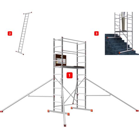 AluCombine 4.0 - 400, Arbeitshöhe 4m, Leiterngerüst mit Traverse & Dreieckausleger