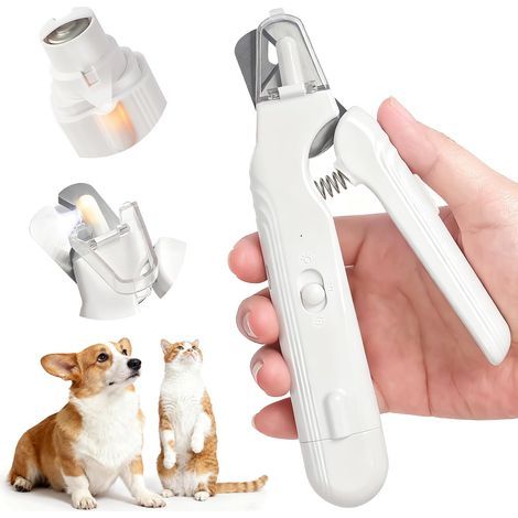 Coupe-griffes 2 en 1 pour chiens et chats de petite, moyenne et grande taille, avec 2 lumières LED et protection anti-éclaboussures, ultra silencieux, rechargeable par USB