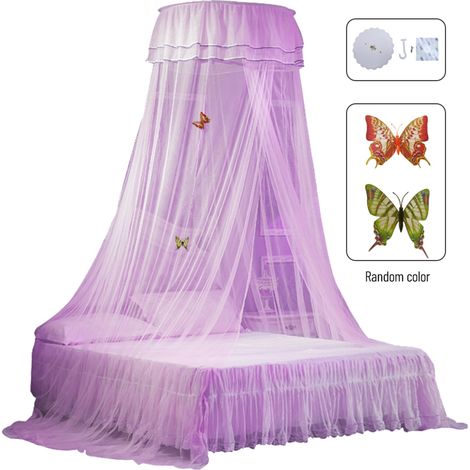 Baldaquin de lit universel à une seule entrée, rideau en dentelle fine style princesse, décoration de chambre, installation facile. (1/5)