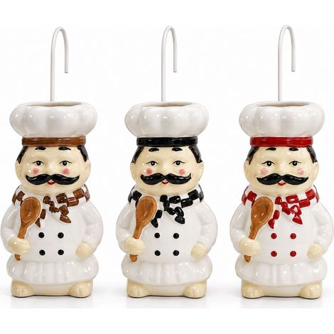 Set 3 Umidificatori per Termosifoni in Ceramica di Design - Mis. 9x4x16 cm - Evaporatori d'Acqua con gancio a S - Design "Chef" (1/5)