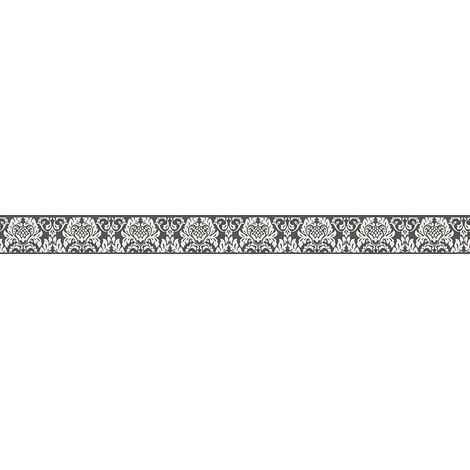 Frise murale élégante ideále pour chambre et salon | Frise papier peint style baroque | Friste tapisserie à motif noir et blanc - 5,00 x 0,05 m (1/4)