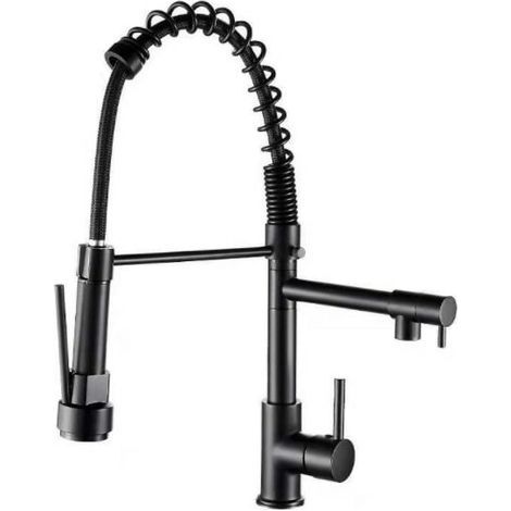 Batterie sanitaire professionnelle de luxe, avec douche de cuisine flexible, 360 degrés, tuyau supplémentaire, acier inoxydable, inclus des connexions, noir (1/5)