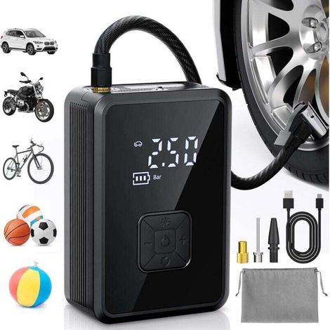Mini compressore d'aria portatile senza fili da 4000 mAh per pneumatici auto, pressione massima 150 PSI (10,3 bar), gonfiaggio rapido, cilindro da 17 mm, ricarica USB Type-C, tubo flessibile da 30 cm