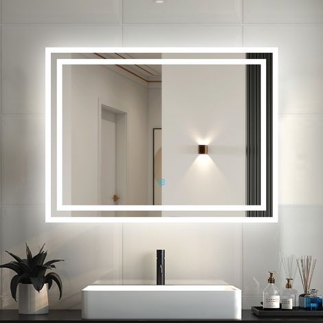 Acezanble 800X600mm Illiuminated Bathroom Mirrors with LED Lights, Anti-fog, Touch Switch, 6000K Cool White Light, Makeup Vanity Mirror