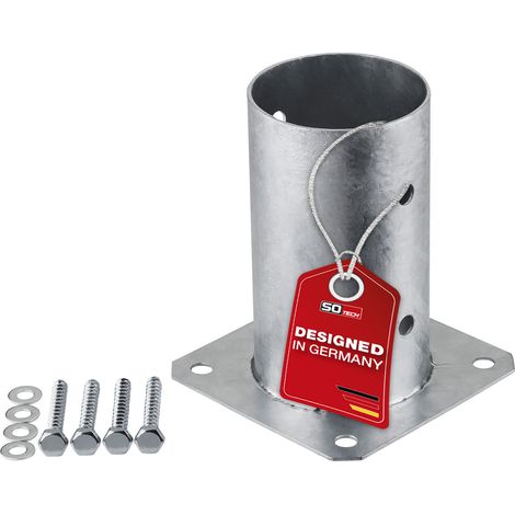 SOTECH Bodenanker zum Aufschrauben Stahl feuerverzinkt optimal für Garten oder Terrasse, Pfostenträger für Rundholz (rund Ø 80 mm) 152 mm Höhe, 1 Stück