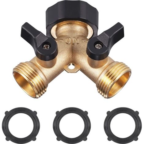 Robinet double pour lave linge  Raccord en Y 3/4, pour connecter deux appareils à un seul robinet de jardin. (1/5)