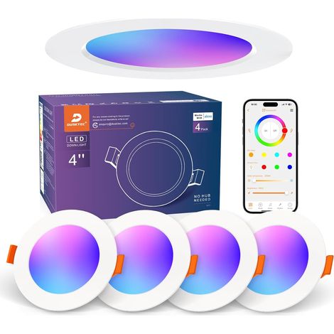Spot LED Encastrable Couleurs Connectée Alexa Bluetooth, 220V Spot Encastré RGB Multicolore 68mm Dimmable Intensité Réglable Blanc Chaud et Froid 7W, IP44 Spot LED Plafond Salle de Bain