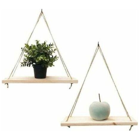 Lot de 2 - Etagère Murale Suspendue - Décoration Tendance en Bois Recyclé - Crochet Inclus - Essence de Pin - 35 cm x 14 cm - Réalisée de Façon Artisanale en France