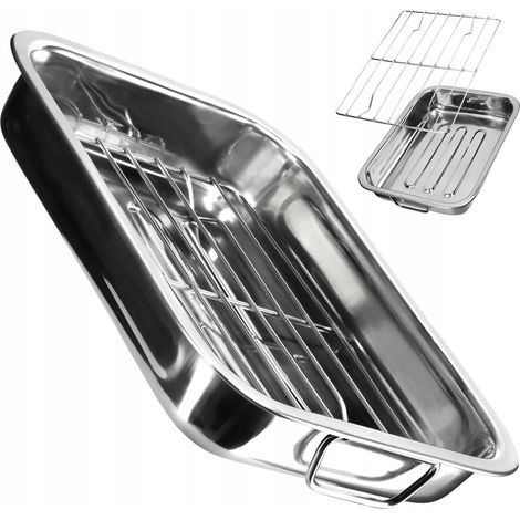 KADAX Bratenform mir Rost, aus Edelstahl, Silber, 40 x 28.5 x 5cm