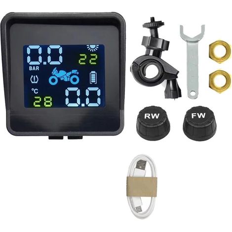 Système de Surveillance de la Température et de la Pression des Pneus de Moto à Énergie Solaire Kit de Capteur TPMS Charge USB pour la Pression des Pneus de Moto (1/5)