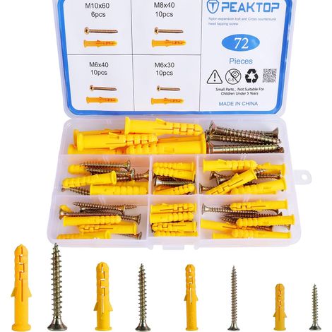 72 Screws and Dowels, M6 M8 M10 Drywall Screws Self Drilling (1/5)