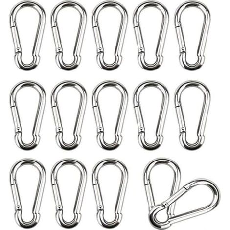 16 Pièces Mousquetons M4 Mousqueton INOX 304 Petit Mousqueton Boucle à Ressort Convient pour Suspendre Crochet Fixe 40 x 4 mm (1/4)
