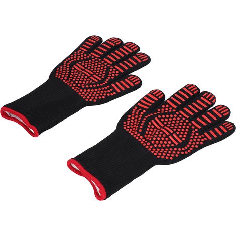 Gants de barbecue (lot de 2) - Doigts indépendants - Lavables - Matière : Polyester et silicone - Résistants à la chaleur jusqu'à 500 °C (1/5)