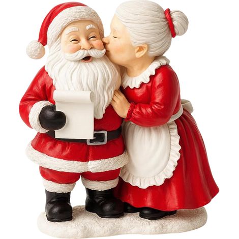 Figurine Résine Père Noël Et Mère Noël - Décoration De Noël Sur Socle Neigeux - Pose Enlacement - Pour Cheminée Table Basse - Lot De 1 (1/5)