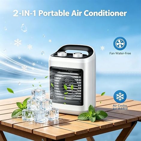 Ventilateur climatiseur portable, chargeur USB silencieux, refroidisseur fiable avec réservoir d'eau de 180 ml, petit appareil de bureau fonctionnel (1/5)