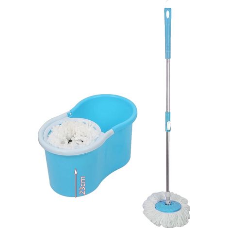 Mop à essorer, Système à double seau, Poignée réglable, Bleu (1/2)