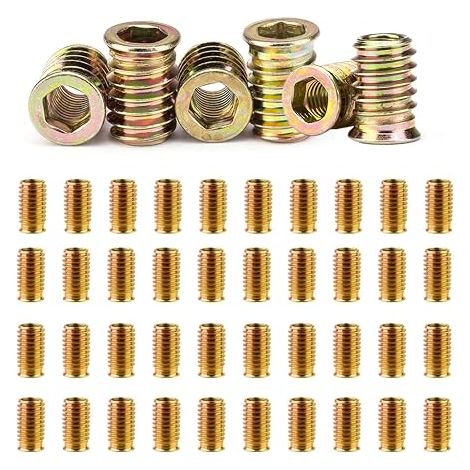 Lot de 40 écrous à visser M8 x 30 mm - Douille filetée en bois - Inserts filetés à six pans creux galvanisés - Pour meubles en bois (1/5)
