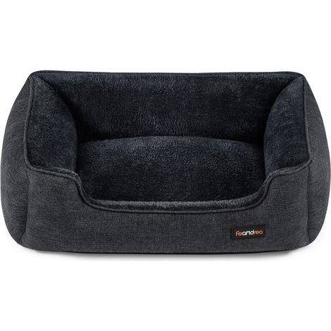 Panier pour Chiens, Lit pour Animaux, Canapé, en Tissu Façon Lin, Bords Rehaussés, Antiglisse, Housse Amovible Lavable, Taille L pour Chiens Moyen, 90 x 75 x 25 cm, Gris Foncé (1/5)