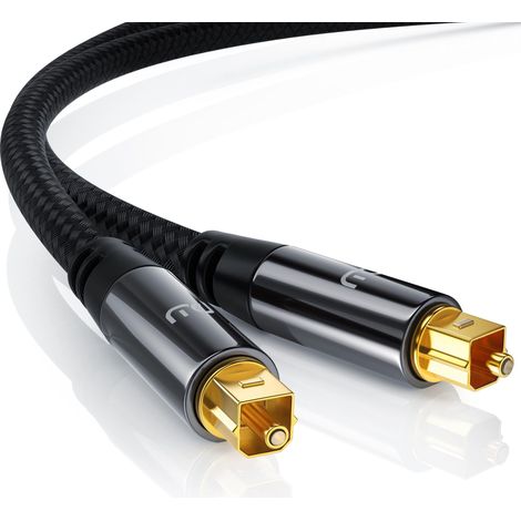 Primewire Optisches-Kabel, S/PDIF, Toslink, Lichtwellenleiter mit Metallstecker & Nylonmantel, Audiokabel - 5m (1/4)