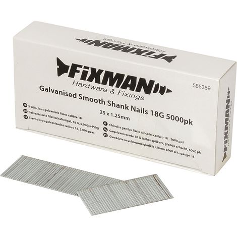 Clou à tête plate 585359 – Acier galvanisé – Longueur 25 mm – Lot de 5000 pcs – Résistant à la corrosion pour extérieur – Fixman (1/5)