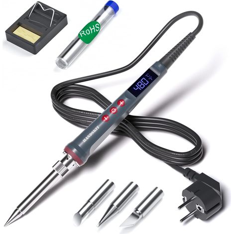 220V 200W Soldering Iron with LED Display, Adjustable Temperature 180℃-480℃, 3 Tips, Mini Stand, Soldering Wire, Calibration, Memory Function, °C/°F Toggle Tool, Electronic Welding Tools (1/5)