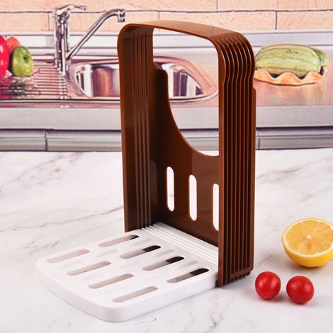 Trancheuse réglable pour pain maison, toasts, bagels et sandwichs, offrant une coupe uniforme et un rangement compact.-AquaForge (1/5)