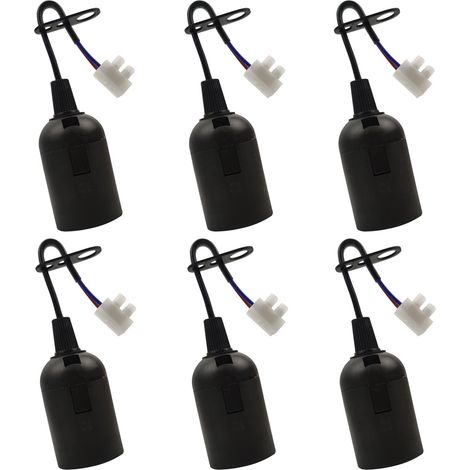 6 PCS Douille de Lampe E27 Support d'ampoule E27 rénovation Douille Noir Douille de Bâtiment avec Câble Douille de Chantier 4A 250V Base de Lumière Douille de Suspension (max.60W) (1/5)