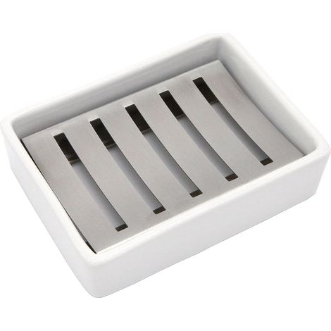Jabonera de cerámica, jabonera de acero inoxidable para baño y ducha, jabonera de doble capa con desagüe. (1/5)