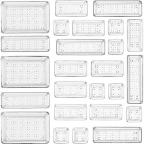 25-teiliges transparentes Schubladen-Organisationssystem mit Kunststoff-Aufbewahrungsboxen in 4 Größen rutschfest transparenter Make-up-Organizer (1/5)