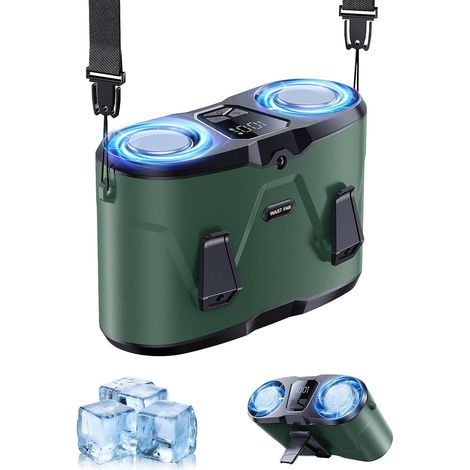 Ventilateur Portable Sans Mains à Refroidissement Glacé, Ventilateur de Ceinture pour Chantier-Vert (1/5)