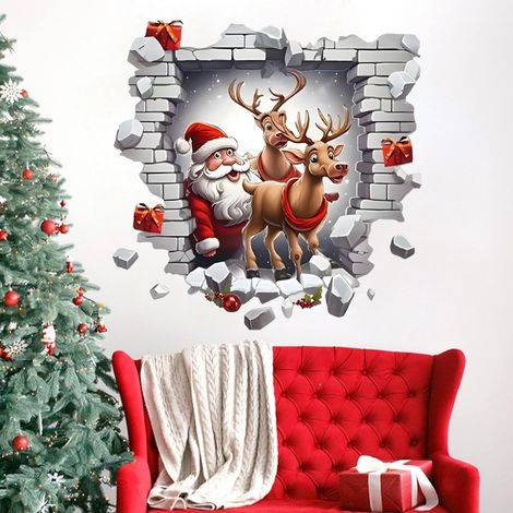Effetto 3D a strappo, design 3D a strappo di Babbo Natale e delle renne, adesivo murale autoadesivo, adesivo decorativo per la casa (30x30 cm), 2 fogli (1/2)