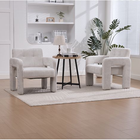 Sessel Armlehnen Chenille 67 5 cm Beige OKMYHOME (1/5)