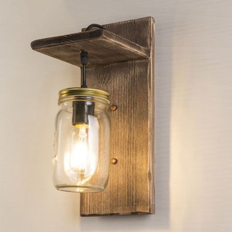 Vintage-Wandleuchte aus Holz und Eisen, E27 – Retro-Stil für Wohnzimmer und Flur – Verstellbar und schwer entflammbar – Einfache Montage (1/5)