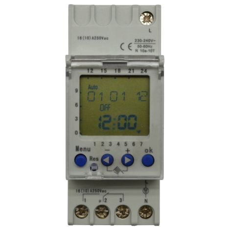 Horloge digitale hebdomadaire été/hiver automatique – 230V – 3,5A – Programmation 8 dates – Pour gestion appareils électriques