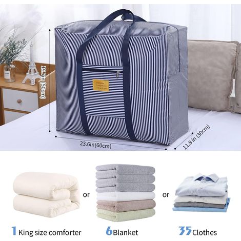 Bolsa de almacenamiento impermeable extragrande con asas resistentes y cierre de cremallera, ideal para edredones, ropa de cama, ropa de temporada y mudanzas (azul). (1/4)