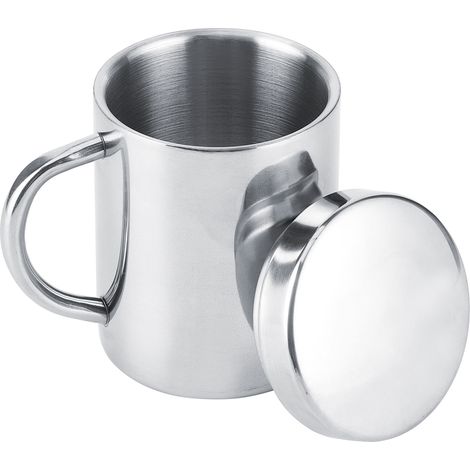 Mug portable à double paroi en acier inoxydable anti-brûlure pour café, thé et lait avec couvercle, idéal pour la maison, le bureau et les voyages (220 ml). (1/5)