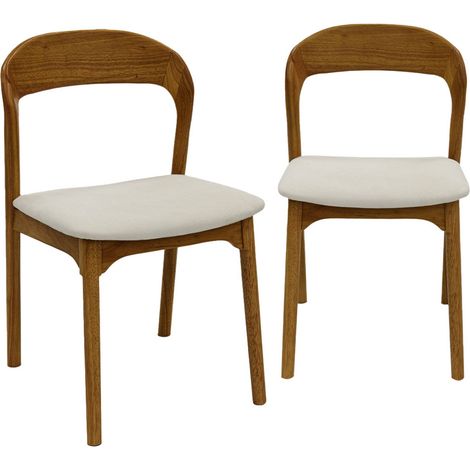 sweeek - 2er-Set Vintage-Stühle aus Heveaholz mit Stoffbezug Nussbaumfarben / Beige