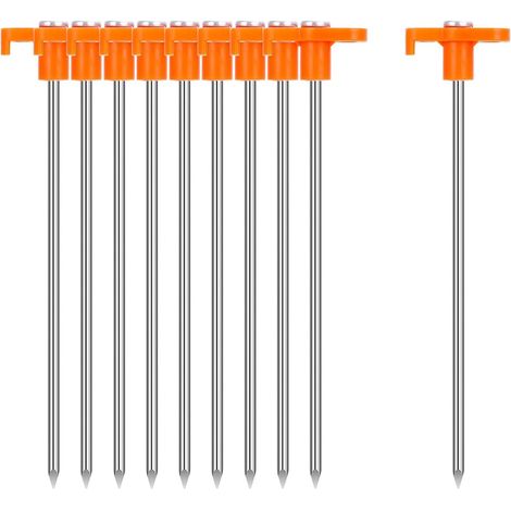 Lot de 10 piquets de tente en forme de T antidérapants en acier antirouille multi-usages coupe-vent pour tente de camping, tentes pop-up et tonnelles (1/5)