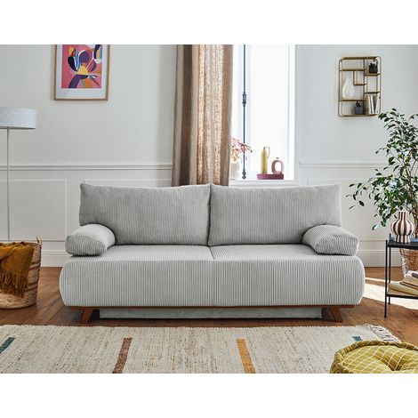 Cristal - 3-sitzer sofa - schlaffunktion und bettkasten - aus cordsamt - hellgrau