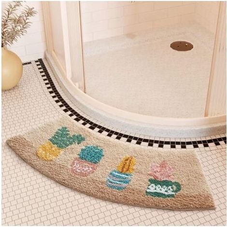 Tapis Salle De Bain Angle Antidérapant Absorbant Moux Doux Et Confortable Tapis De Douche Arrondi en Quart De Cercle Lavable,Tapis de bain festonné (1/5)