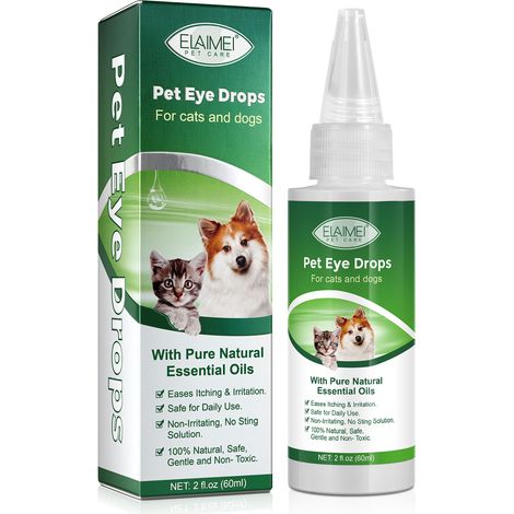 Gouttes oculaires pour chiens et chats, nettoyant oculaire anti-inflammatoire, soulage conjonctivite, allergies et démangeaisons, collyre vétérinaire apaisant. (1/5)