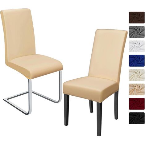 Housses de chaise extensibles bi-élastiques, lot de 2, beige, polyester/élasthanne (1/5)