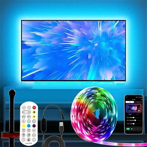 1 x Guirlande LED extérieure, 3,8 m, Ambilight RGBIC avec synchronisation écran TV, rétroéclairage TV, pour salon et décoration murale