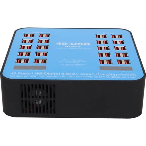 Station de charge multiport USB WLX-840, hub de charge pour téléphones et tablettes, 40 ports, 200 W, prise 100-240 V (Royaume-Uni).