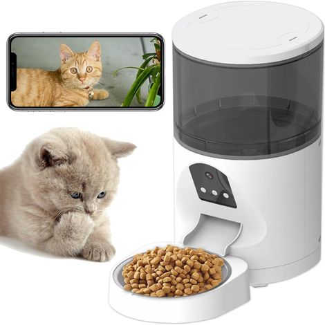 Cat Food Dispenser with Video 3MP Automatic 6L, 2.4G WiFi App Control, Anti-Nibble Wire, Power Notification (1/5)