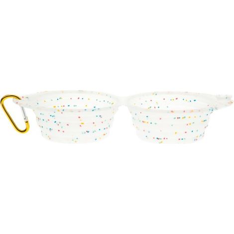 Gamelle double pliable en silicone transparente modèle Confetti pour chiens et chats